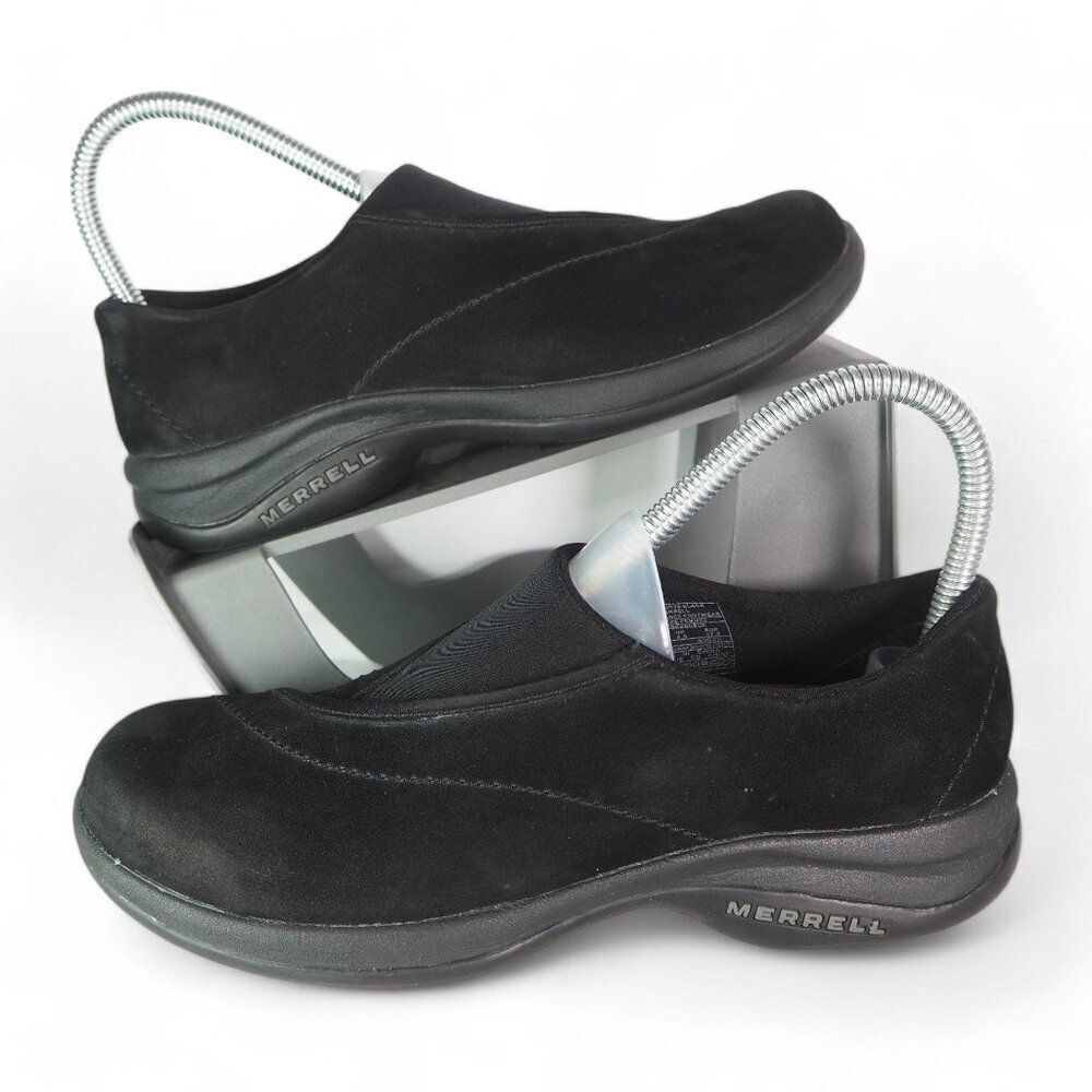 Merrell Topo Curve Suede Slip-on Shoes Black 40622 Women's 7